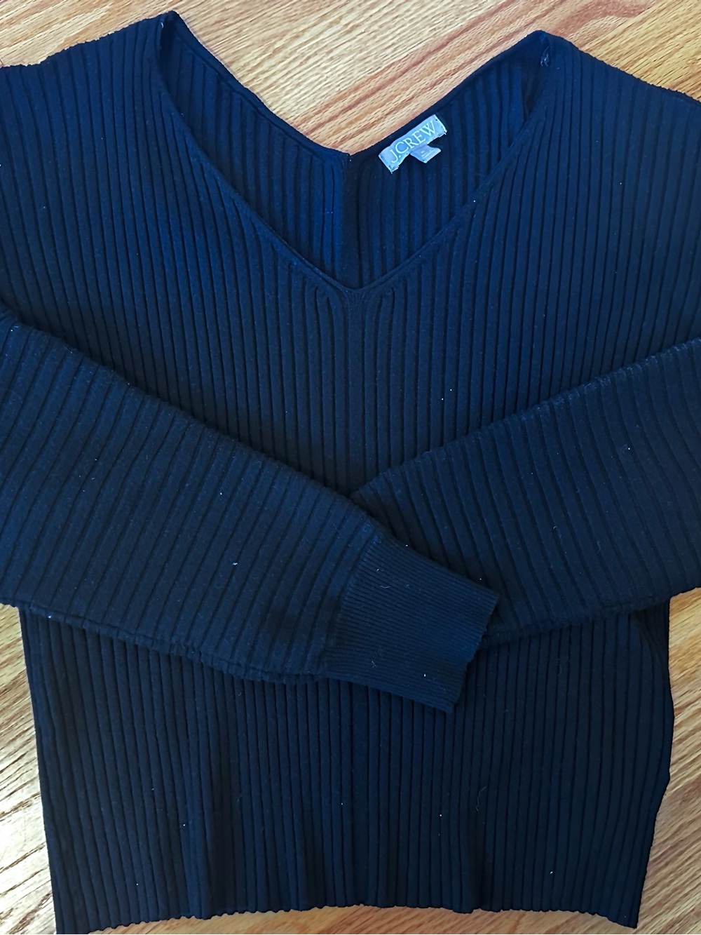 J. Crew Black Ribbed V-Neck Sweater